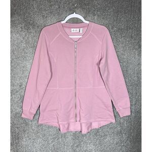 Denim & Co French Terry Zip Front Knit Jacket Womens‎ Size Small Pink Pockets